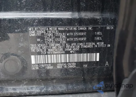 2024 Toyota Rav4 Le z USA, uszkodzony, nr VIN 2T3F1RFV1RW466446